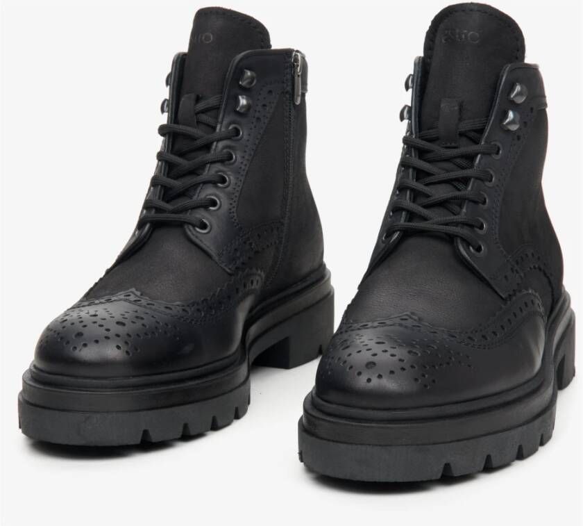 Estro Heren hoge enkellaarsjes voor de winter gemaakt van zwart nubuck Er00114065 Black Heren