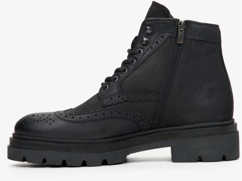 Estro Heren hoge enkellaarsjes voor de winter gemaakt van zwart nubuck Er00114065 Black Heren