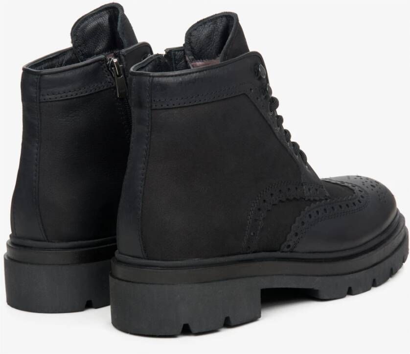 Estro Heren hoge enkellaarsjes voor de winter gemaakt van zwart nubuck Er00114065 Black Heren