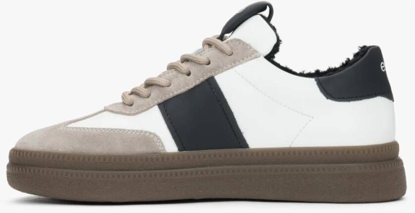 Estro Witte & Grijze Winter Lage Sneakers voor Vrouwen met Bontvoering White Dames