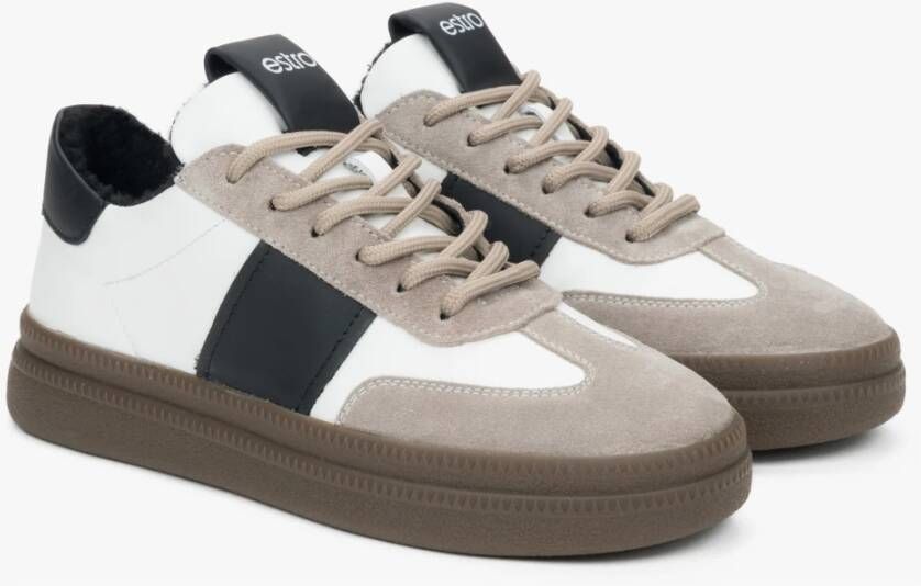 Estro Witte & Grijze Winter Lage Sneakers voor Vrouwen met Bontvoering White Dames