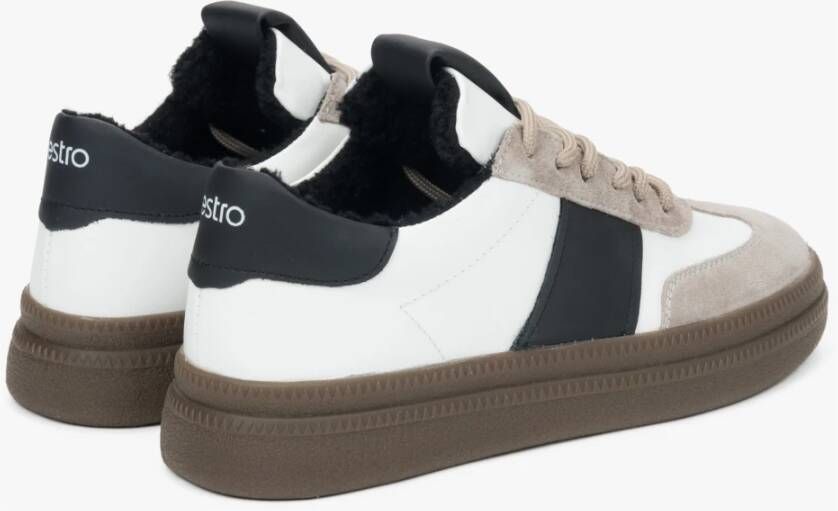 Estro Witte & Grijze Winter Lage Sneakers voor Vrouwen met Bontvoering White Dames