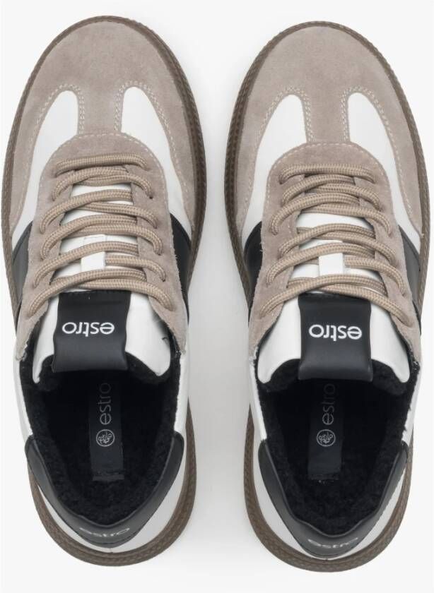 Estro Witte & Grijze Winter Lage Sneakers voor Vrouwen met Bontvoering White Dames