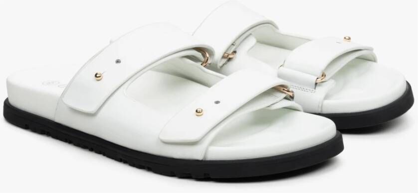 Estro Dames Witte Leren Slides met Verstelbare Dikke Banden Er00114726 White Dames