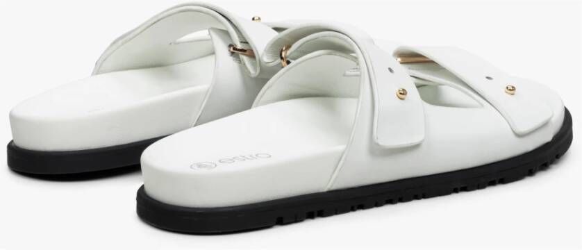 Estro Dames Witte Leren Slides met Verstelbare Dikke Banden Er00114726 White Dames