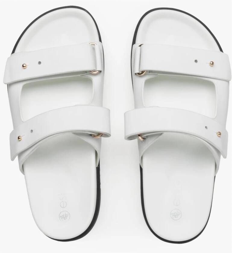 Estro Dames Witte Leren Slides met Verstelbare Dikke Banden Er00114726 White Dames