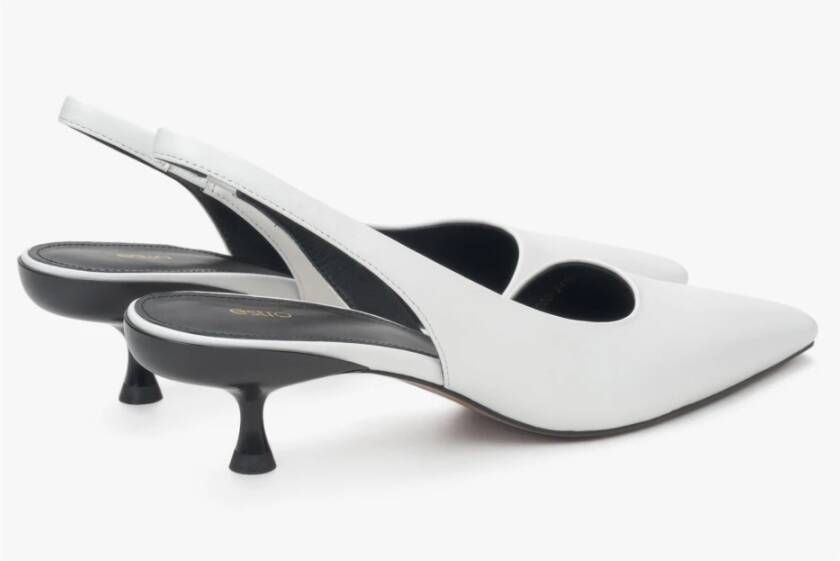 Estro Witte leren slingback pumps met lage hak