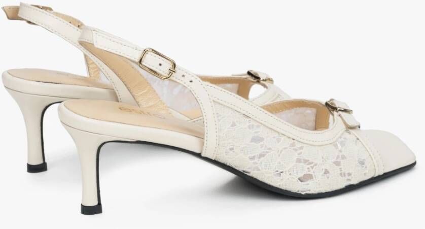 Estro Witte slingback sandalen met hak en decoratieve kant voor vrouwen