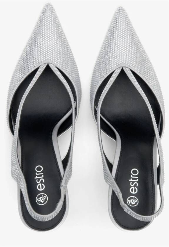 Estro Zilveren Slide Sandalen met Strass