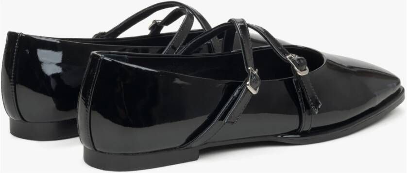 Estro Zwarte Ballerina`s voor Dames met een Gesp van Lakleer Er00115744 Black Dames
