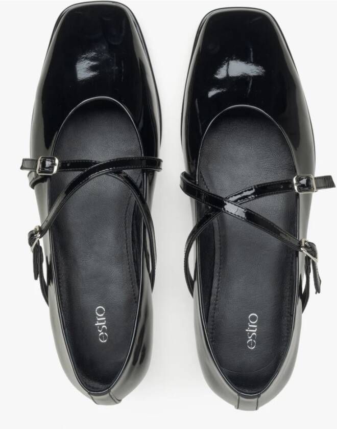 Estro Zwarte Ballerina`s voor Dames met een Gesp van Lakleer Er00115744 Black Dames