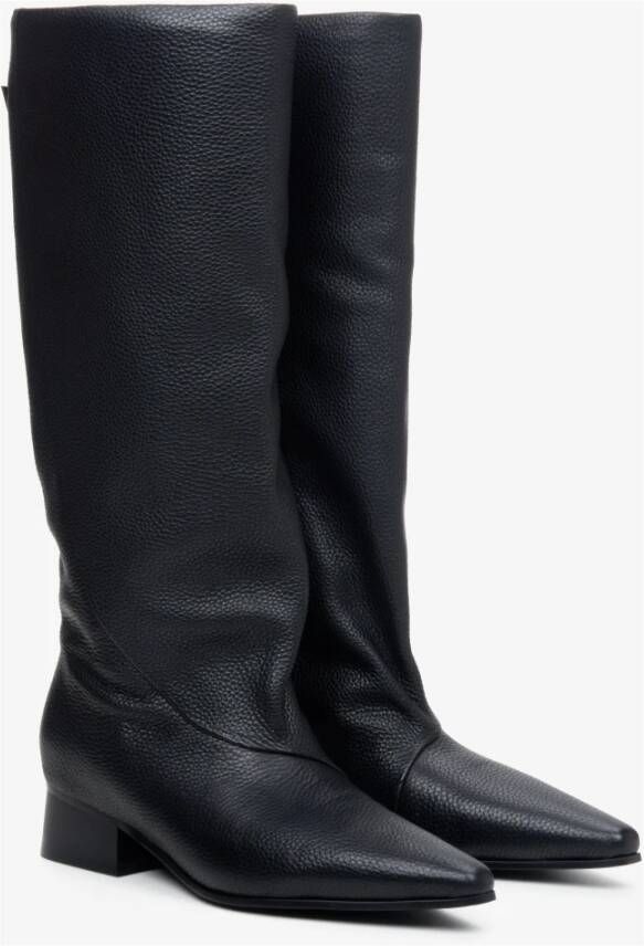 Estro Zwarte Dames Brede Schacht Laarzen gemaakt van Echt Leer Er00113579 Black Dames