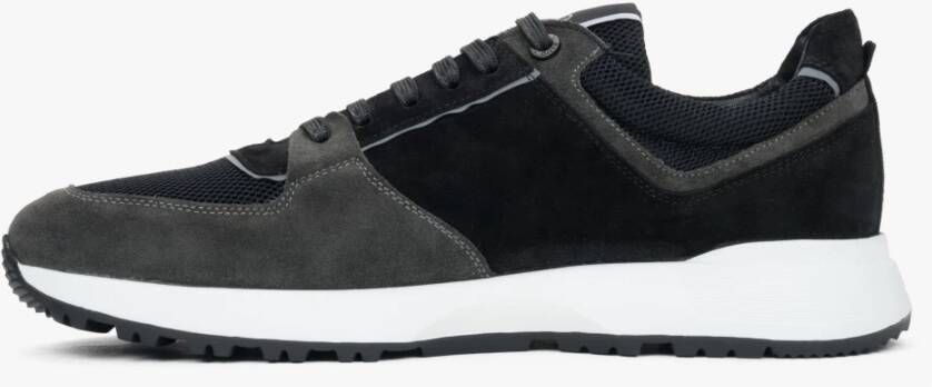 Estro Zwarte en grijze herensneakers gemaakt van echt Italiaans velours en leer Black Heren