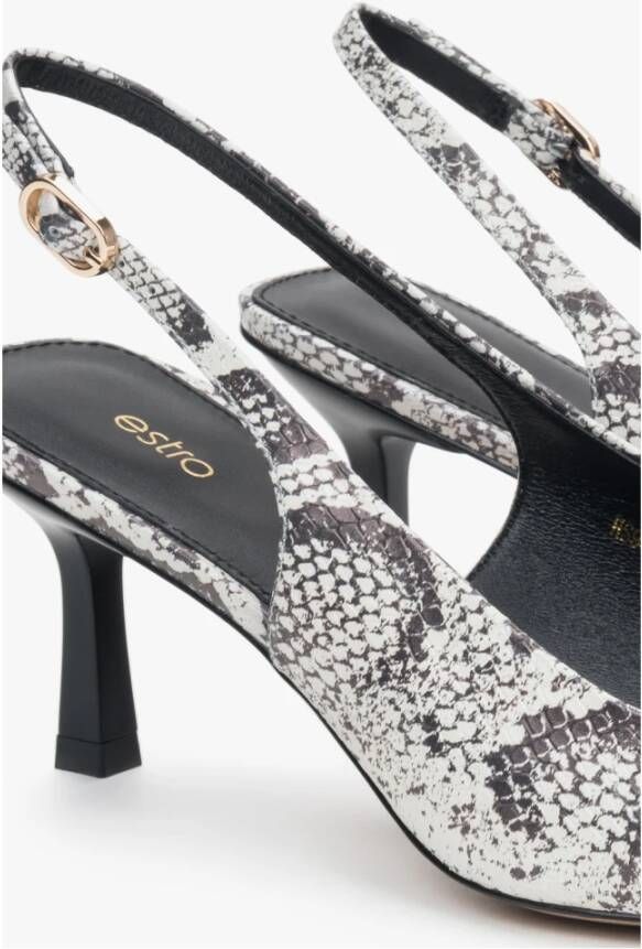 Estro Zwarte en grijze leren slingback pumps met dierenprint voor vrouwen