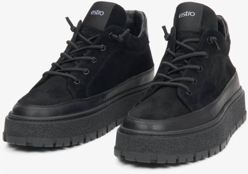 Estro Zwarte Hoge Sneakers voor Heren gemaakt van Italiaans Echt Velours en Leer met Licht Isolatie Black Heren