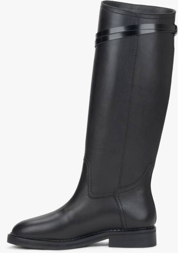 Estro Zwarte laarzen voor dames met een decoratieve gesp gemaakt van Italiaans echt leer Black Dames