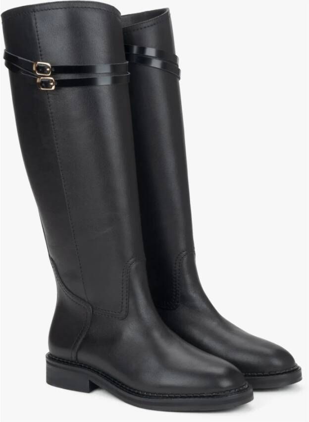 Estro Zwarte laarzen voor dames met een decoratieve gesp gemaakt van Italiaans echt leer Black Dames