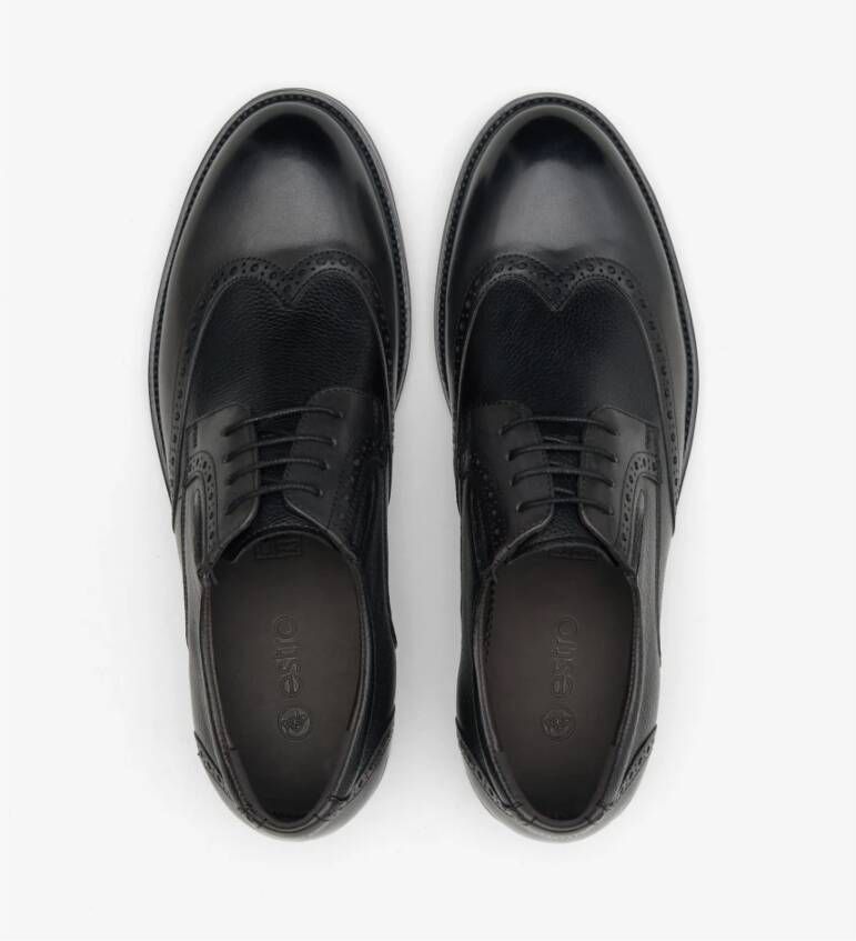 Estro Zwarte leren brogues met decoratieve perforatie Black Heren