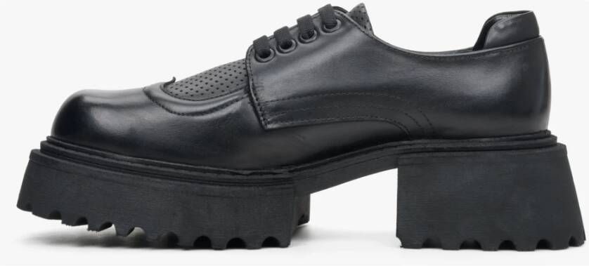 Estro Zwarte leren brogues met dikke zool Black Dames