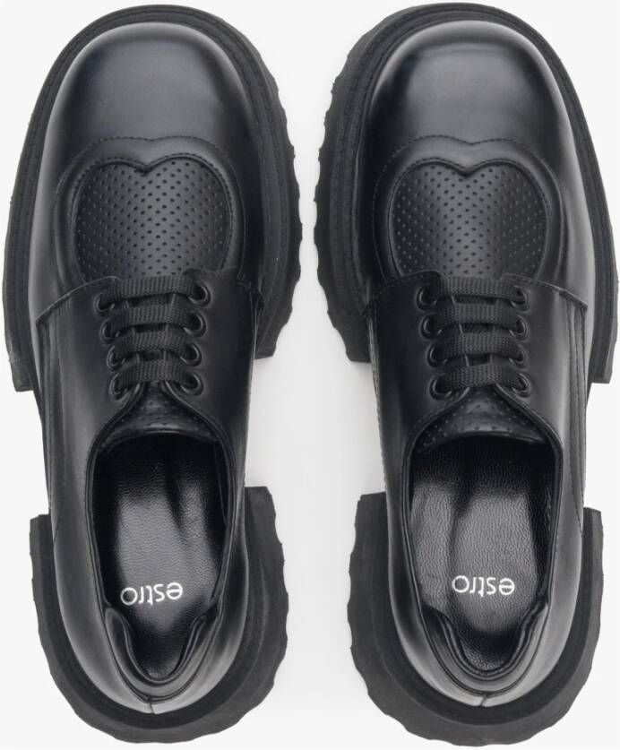 Estro Zwarte leren brogues met dikke zool Black Dames