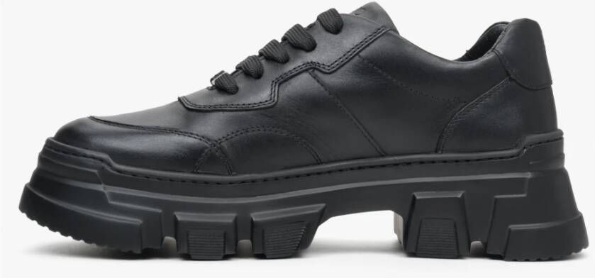 Estro Zwarte leren Chunky Platform Sneakers Black Dames