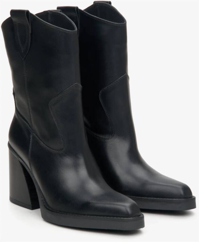 Estro Dames Lage Zwarte Cowboy Laarzen Gemaakt van Echt Leer Er00114354 Black Dames