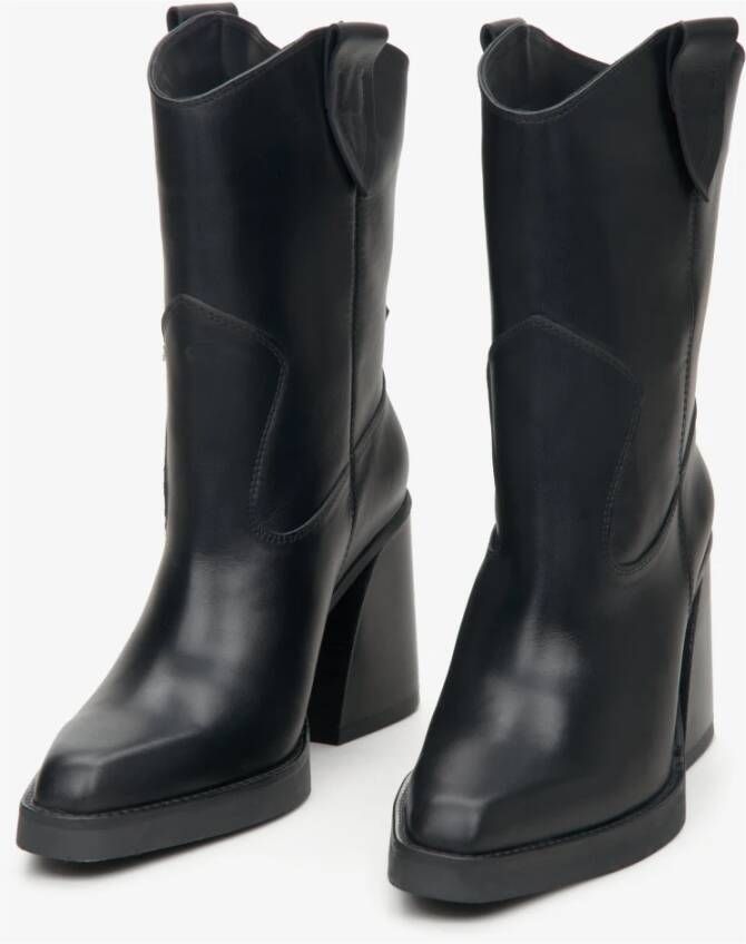 Estro Dames Lage Zwarte Cowboy Laarzen Gemaakt van Echt Leer Er00114354 Black Dames