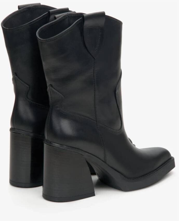 Estro Dames Lage Zwarte Cowboy Laarzen Gemaakt van Echt Leer Er00114354 Black Dames