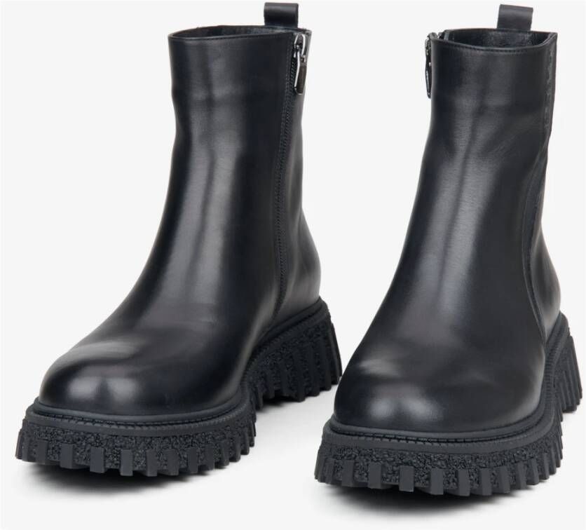 Estro Dames Zwarte Leren Enkellaarzen Geïsoleerd met Bont Er00114926 Black Dames