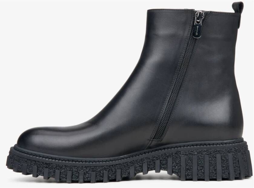 Estro Dames Zwarte Leren Enkellaarzen Geïsoleerd met Bont Er00114926 Black Dames