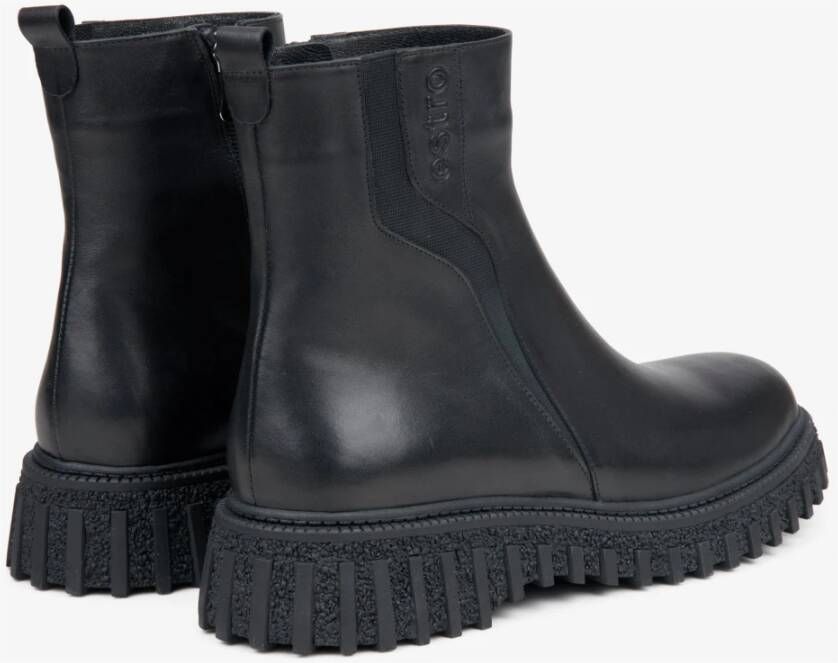 Estro Dames Zwarte Leren Enkellaarzen Geïsoleerd met Bont Er00114926 Black Dames