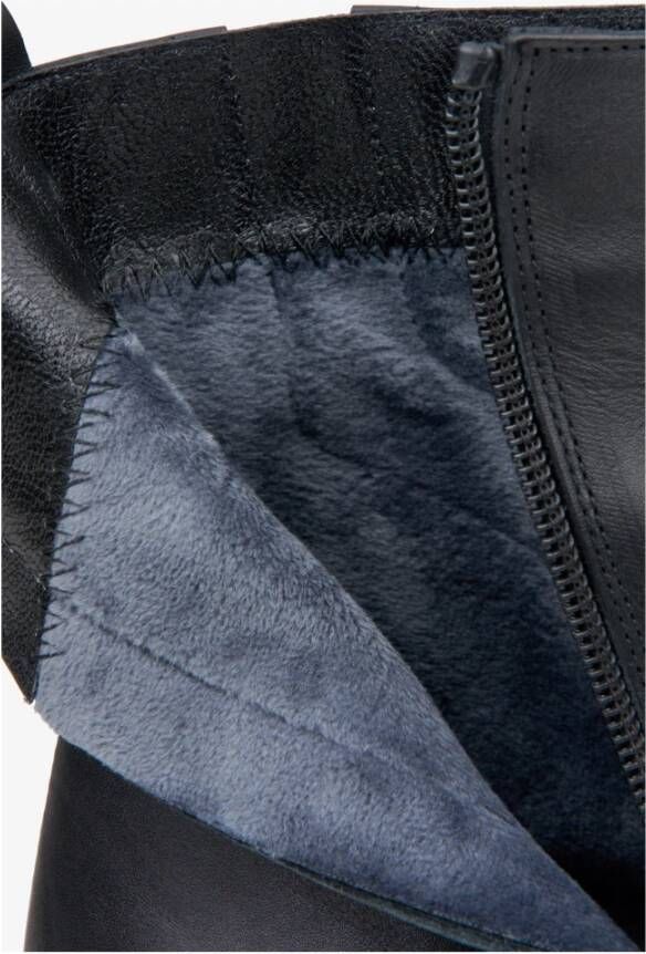 Estro Dames Zwarte Leren Enkellaarzen Geïsoleerd met Bont Er00114926 Black Dames