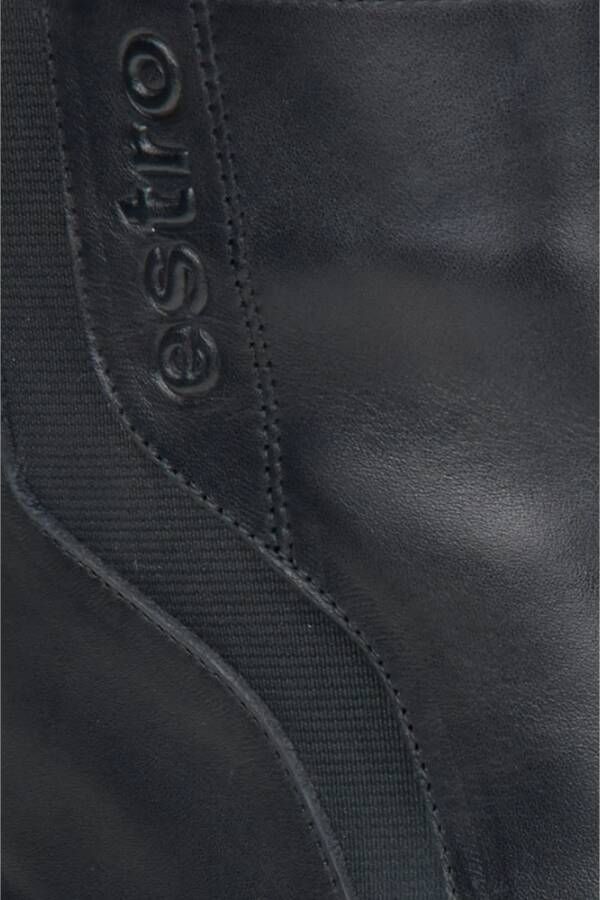 Estro Dames Zwarte Leren Enkellaarzen Geïsoleerd met Bont Er00114926 Black Dames