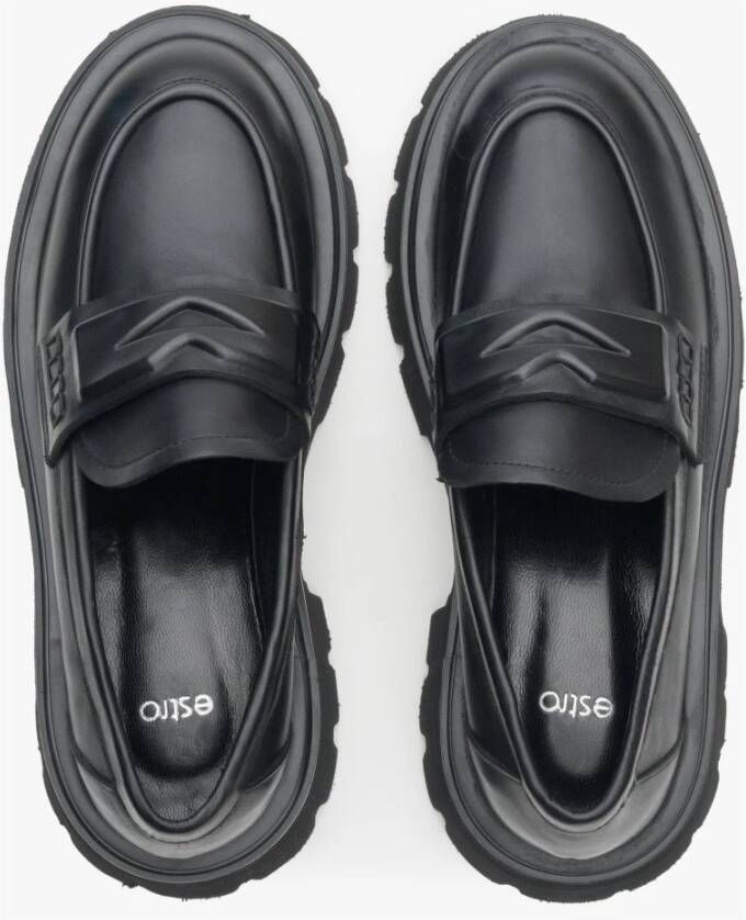 Estro Zwarte Leren Loafers met Dikke Zool Black Dames