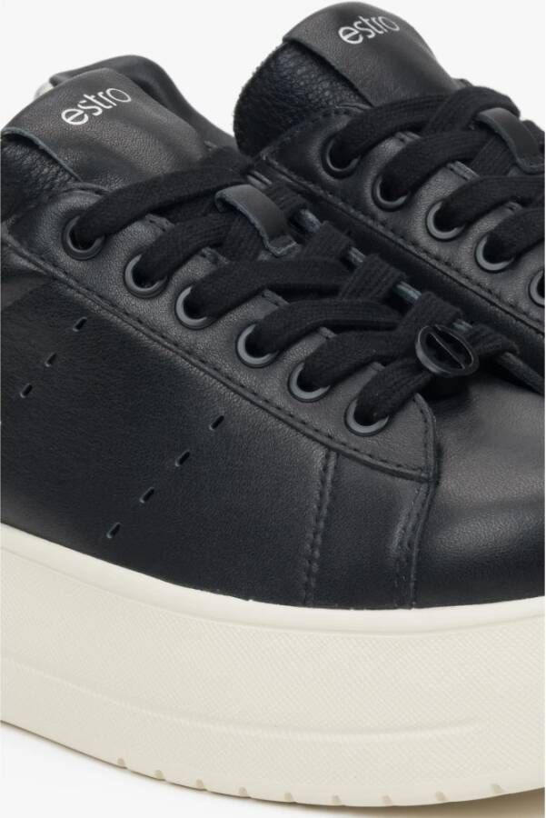 Estro Zwarte leren low-top sneakers met chunky zool
