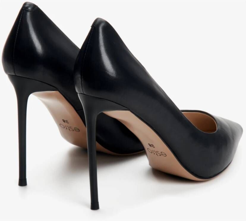 Estro Zwarte Leren Pumps met Puntneus