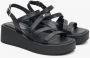Estro Zwarte Leren Sleehak Sandalen Verhoog Stijl Black Dames - Thumbnail 2