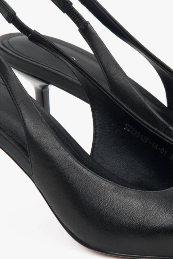 Estro Zwarte Leren Slingback Hoge Hakken Pumps