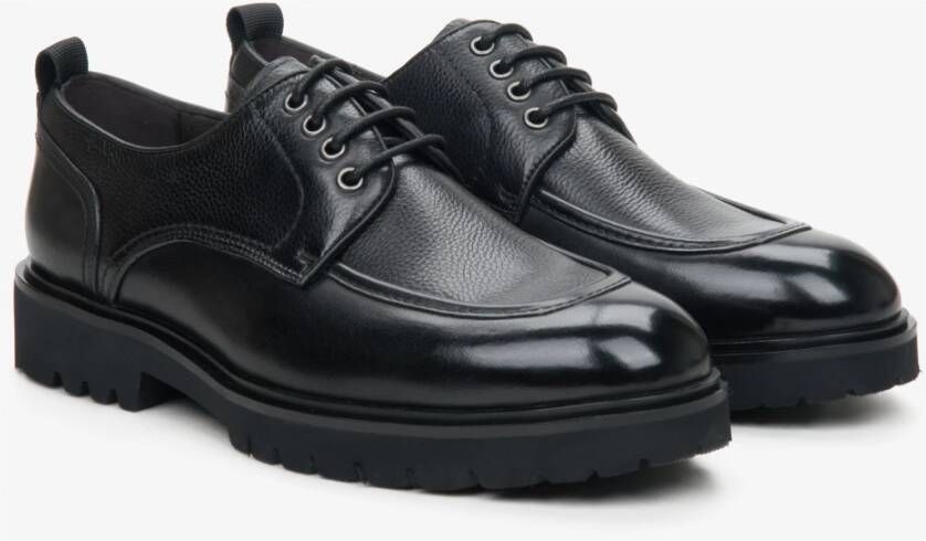 Estro Zwarte leren veterschoenen Black Heren