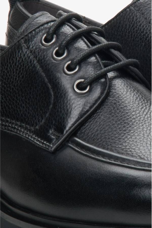 Estro Zwarte leren veterschoenen Black Heren