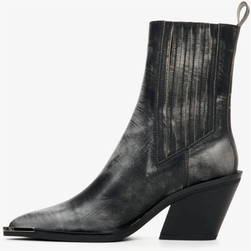 Estro Zwarte Leren Vintage Cowboy Laarzen voor Vrouwen met Zilveren Details Black Dames