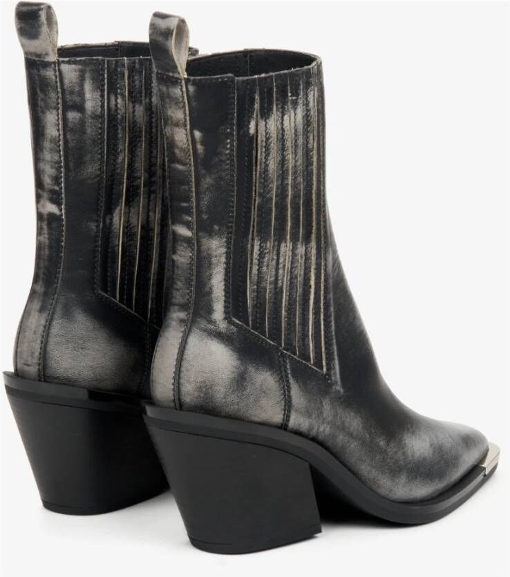 Estro Zwarte Leren Vintage Cowboy Laarzen voor Vrouwen met Zilveren Details Black Dames