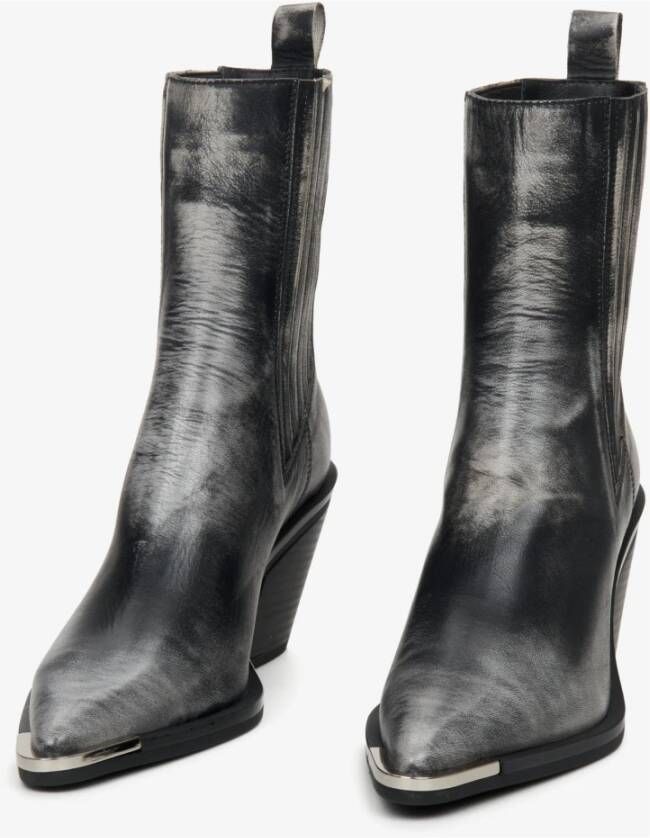 Estro Zwarte Leren Vintage Cowboy Laarzen voor Vrouwen met Zilveren Details Black Dames