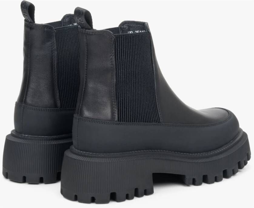 Estro Zwarte Natuurlijk Leren Dames Enkellaarzen Er00111793 Black Dames