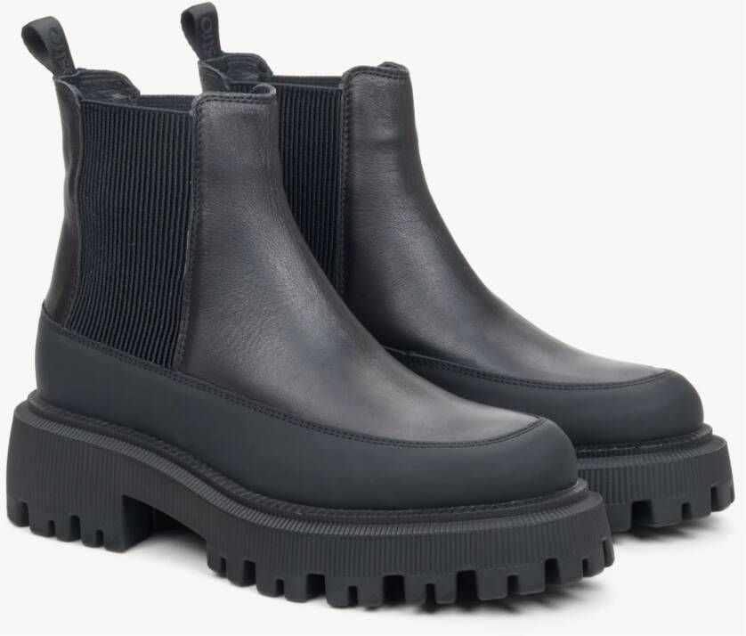 Estro Zwarte Natuurlijk Leren Dames Enkellaarzen Er00111793 Black Dames