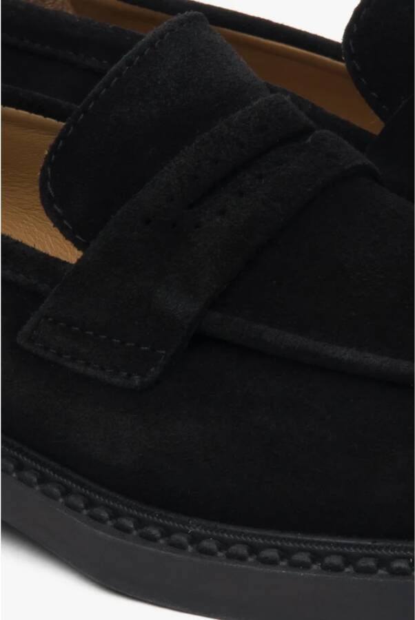 Estro Zwarte Penny Loafers voor dames gemaakt van Italiaans echt velours