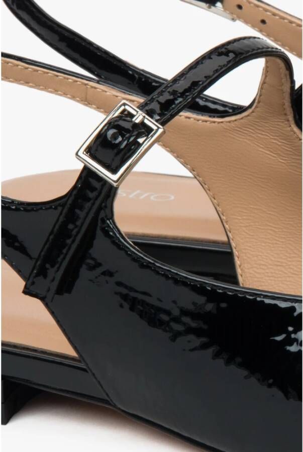 Estro Zwarte Slingback Ballerina`s van Lakleer