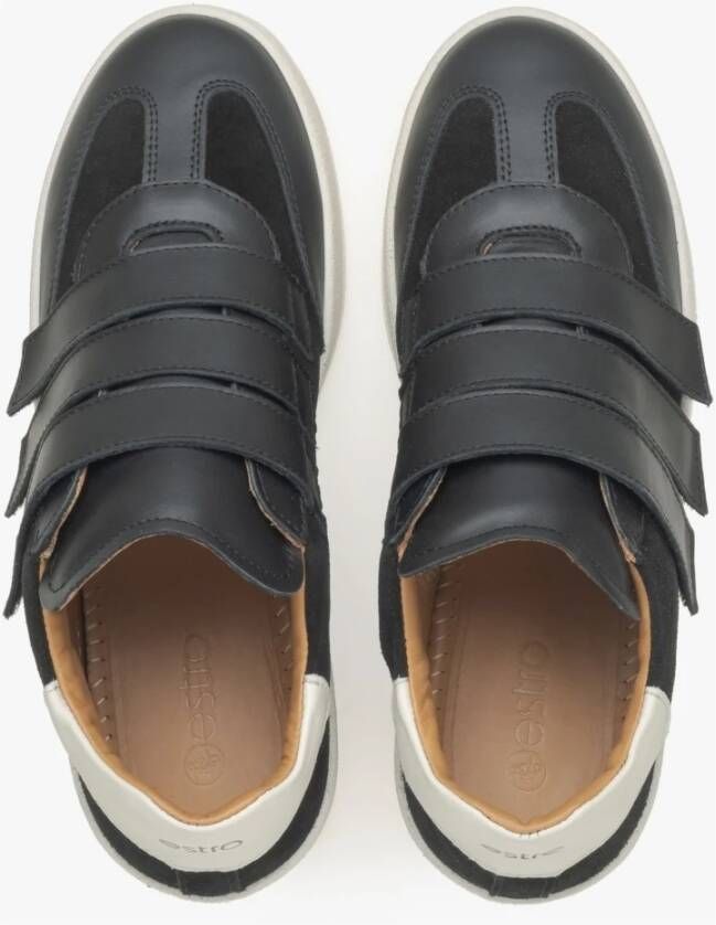 Estro Zwarte Velcro-sneakers voor dames gemaakt van Italiaans echt leer en velours Multicolor Dames