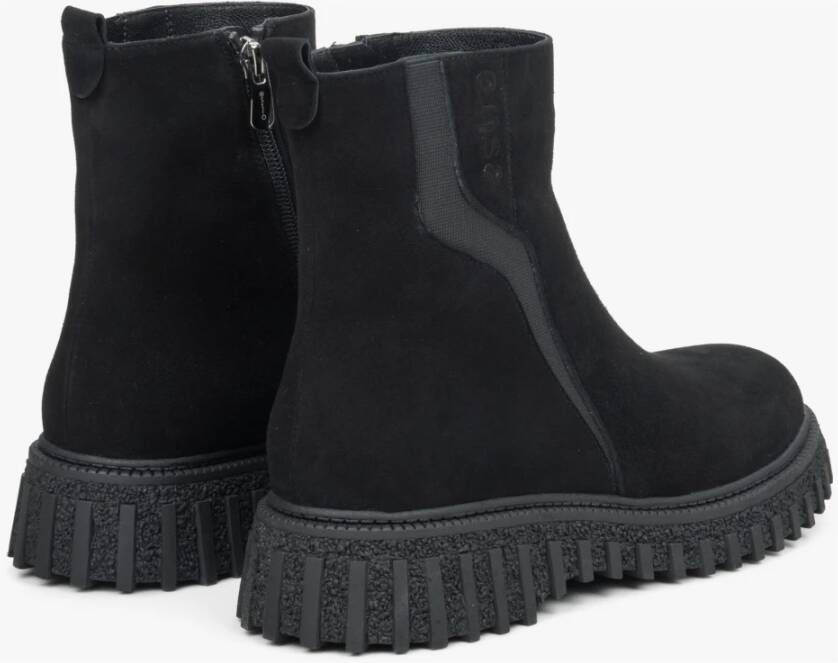 Estro Dames Zwarte Velours Enkellaarzen Geïsoleerd met Bont Black Dames