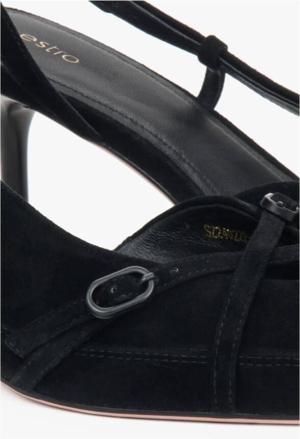 Estro Zwarte Velours Slingbacks Met Lage Hakken Voor Vrouwen
